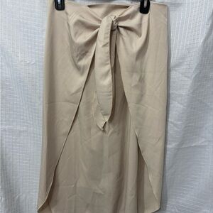 SHEIN Cream Midi Skirt with Tie Detail
